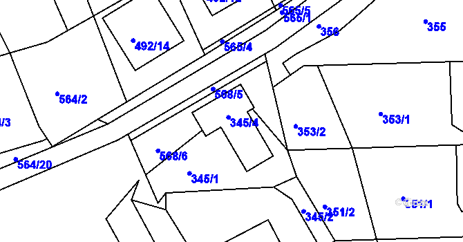 Parcela st. 345/4 v KÚ Dolní Lhota, Katastrální mapa
