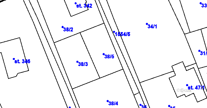 Parcela st. 38/5 v KÚ Dolní Lhota u Luhačovic, Katastrální mapa