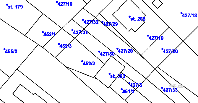 Parcela st. 427/30 v KÚ Dolní Lhota u Luhačovic, Katastrální mapa