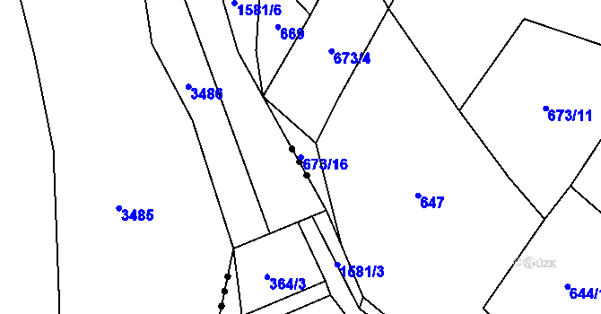 Parcela st. 673/16 v KÚ Dolní Lhota u Luhačovic, Katastrální mapa