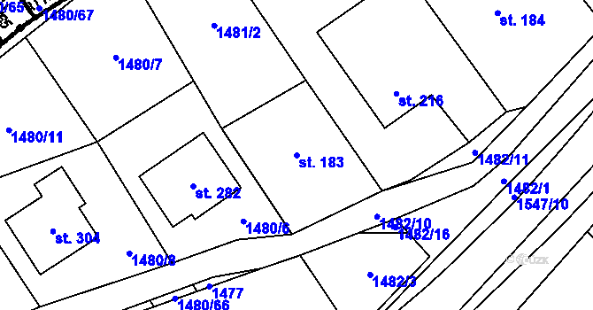 Parcela st. 183 v KÚ Dolní Lhota u Luhačovic, Katastrální mapa