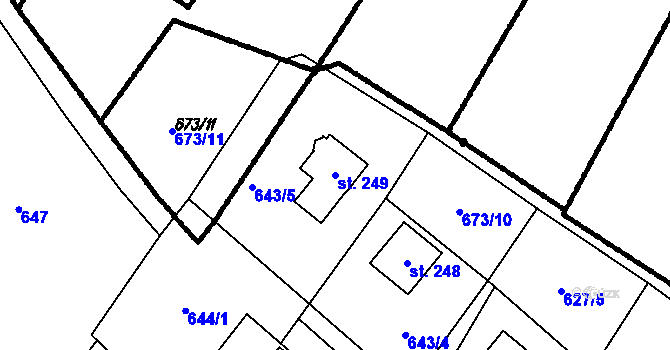 Parcela st. 249 v KÚ Dolní Lhota u Luhačovic, Katastrální mapa