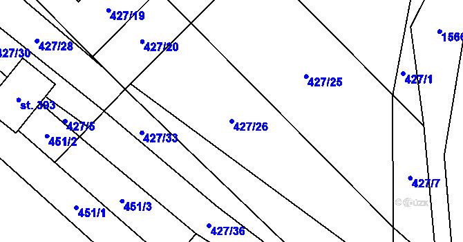 Parcela st. 427/26 v KÚ Dolní Lhota u Luhačovic, Katastrální mapa
