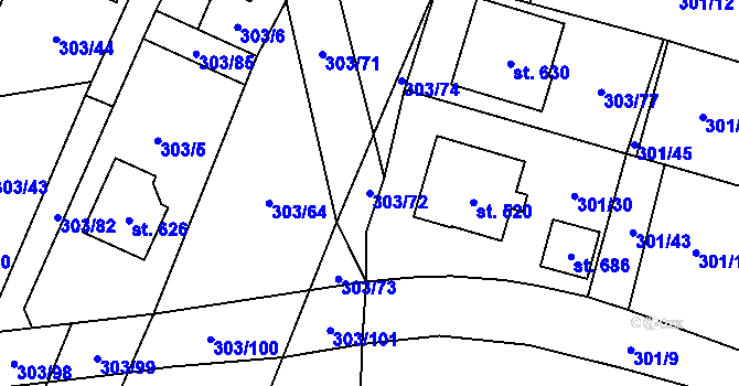 Parcela st. 303/72 v KÚ Dolní Lhota u Ostravy, Katastrální mapa