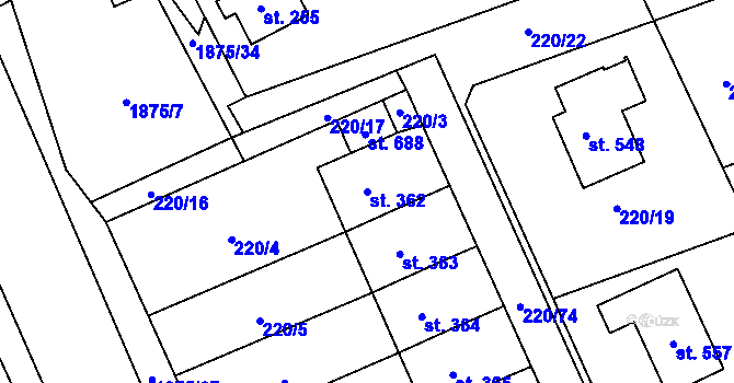 Parcela st. 362 v KÚ Dolní Libchavy, Katastrální mapa