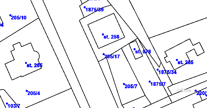 Parcela st. 205/17 v KÚ Dolní Libchavy, Katastrální mapa