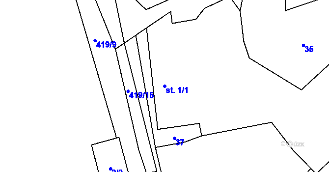 Parcela st. 1/1 v KÚ Bojanov u Dolní Libochové, Katastrální mapa