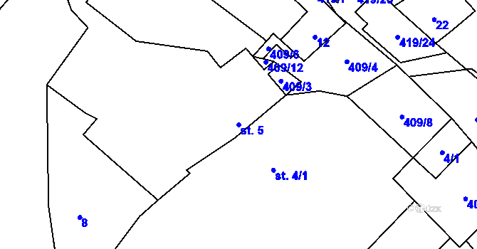 Parcela st. 5 v KÚ Bojanov u Dolní Libochové, Katastrální mapa