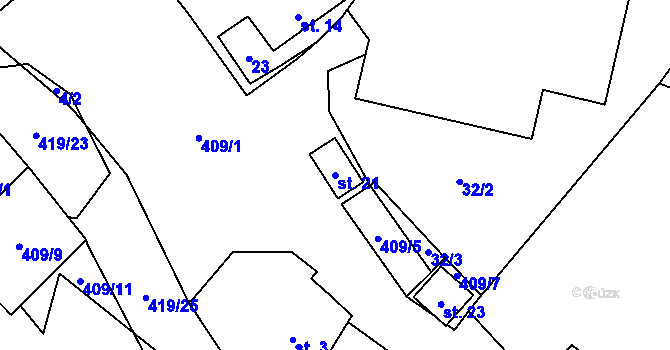 Parcela st. 21 v KÚ Bojanov u Dolní Libochové, Katastrální mapa