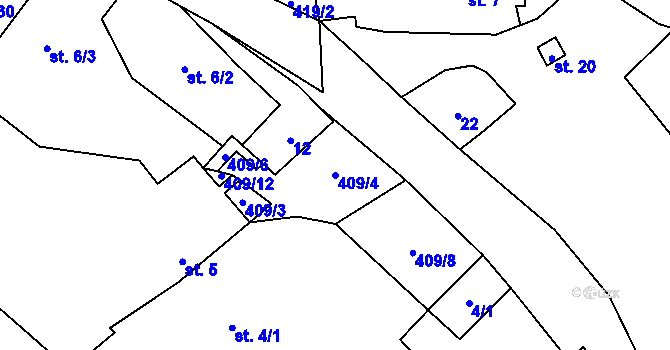 Parcela st. 409/4 v KÚ Bojanov u Dolní Libochové, Katastrální mapa