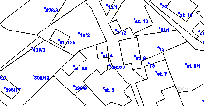 Parcela st. 4 v KÚ Dolní Libochová, Katastrální mapa