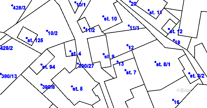 Parcela st. 9 v KÚ Dolní Libochová, Katastrální mapa