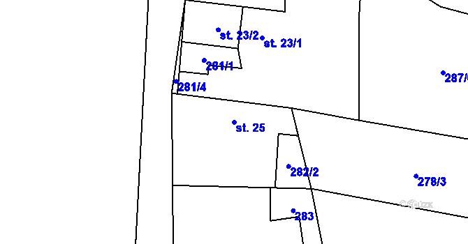 Parcela st. 25 v KÚ Dolní Libochová, Katastrální mapa
