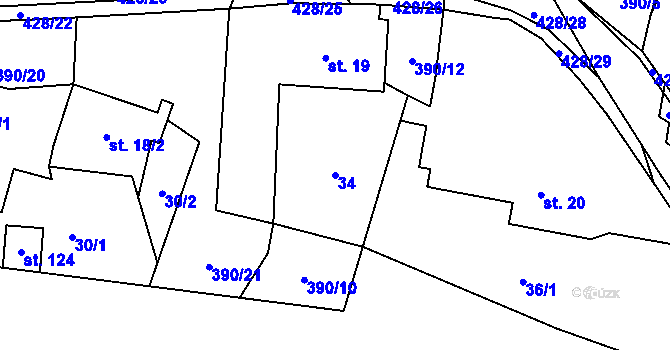 Parcela st. 34 v KÚ Dolní Libochová, Katastrální mapa