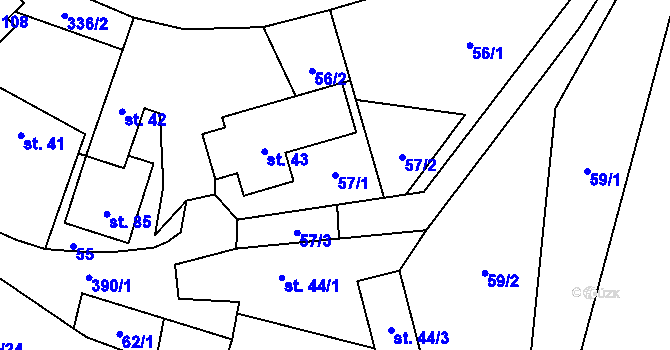 Parcela st. 57/1 v KÚ Dolní Libochová, Katastrální mapa