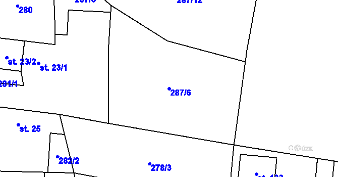 Parcela st. 287/6 v KÚ Dolní Libochová, Katastrální mapa