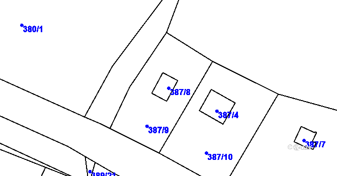 Parcela st. 387/8 v KÚ Dolní Libochová, Katastrální mapa
