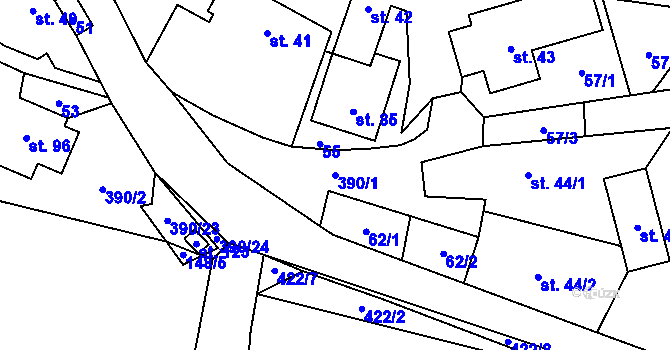 Parcela st. 390/1 v KÚ Dolní Libochová, Katastrální mapa