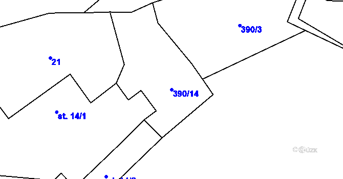 Parcela st. 390/14 v KÚ Dolní Libochová, Katastrální mapa