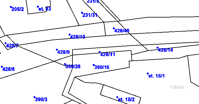 Parcela st. 428/11 v KÚ Dolní Libochová, Katastrální mapa