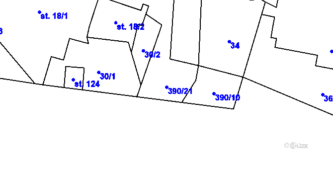 Parcela st. 390/21 v KÚ Dolní Libochová, Katastrální mapa