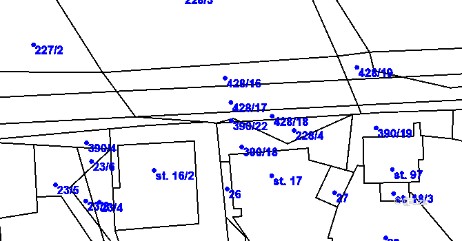 Parcela st. 390/22 v KÚ Dolní Libochová, Katastrální mapa