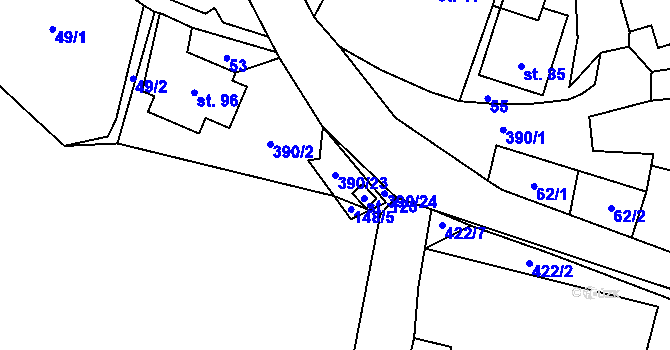 Parcela st. 390/23 v KÚ Dolní Libochová, Katastrální mapa