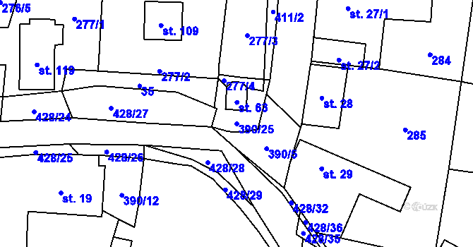 Parcela st. 390/25 v KÚ Dolní Libochová, Katastrální mapa