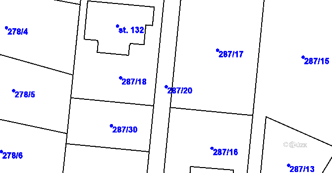 Parcela st. 287/20 v KÚ Dolní Libochová, Katastrální mapa