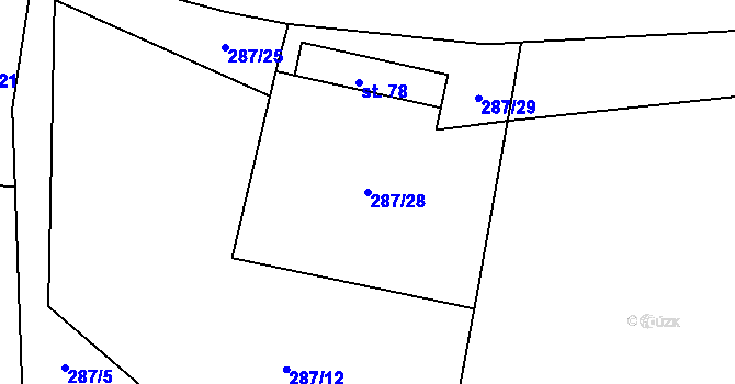 Parcela st. 287/28 v KÚ Dolní Libochová, Katastrální mapa