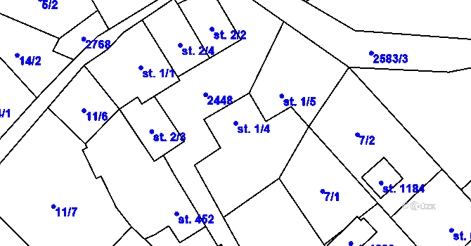 Parcela st. 1/4 v KÚ Dolní Lomná, Katastrální mapa