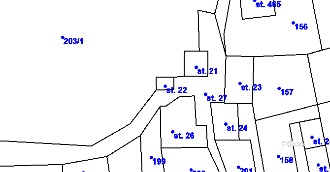 Parcela st. 22 v KÚ Dolní Lomná, Katastrální mapa