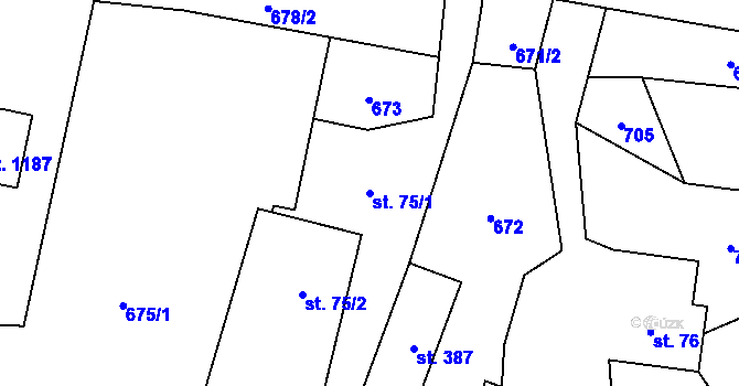 Parcela st. 75/1 v KÚ Dolní Lomná, Katastrální mapa