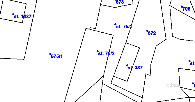 Parcela st. 75/2 v KÚ Dolní Lomná, Katastrální mapa