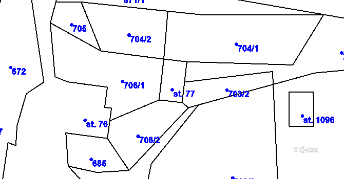 Parcela st. 77 v KÚ Dolní Lomná, Katastrální mapa