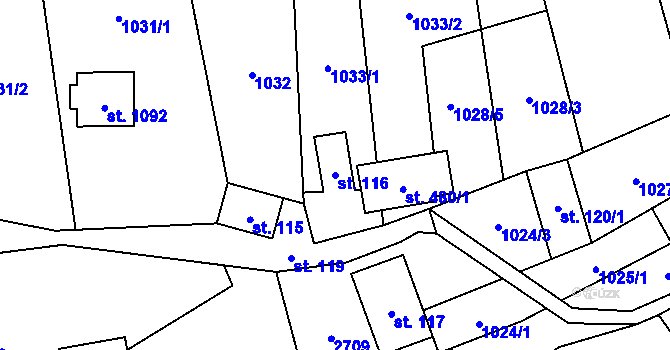 Parcela st. 116 v KÚ Dolní Lomná, Katastrální mapa