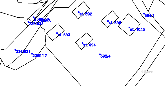 Parcela st. 694 v KÚ Dolní Lomná, Katastrální mapa
