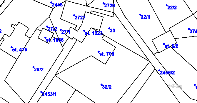 Parcela st. 705 v KÚ Dolní Lomná, Katastrální mapa