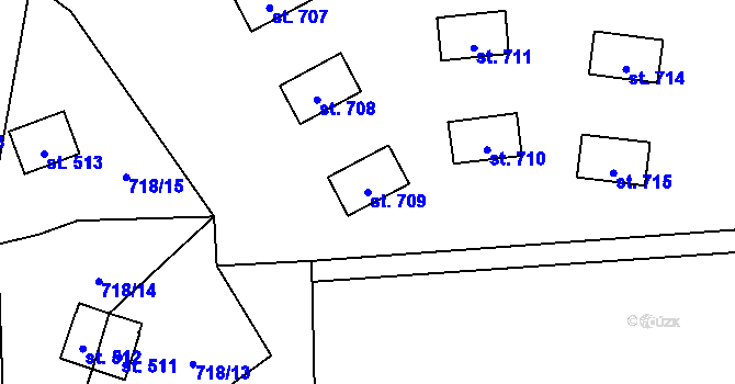 Parcela st. 709 v KÚ Dolní Lomná, Katastrální mapa