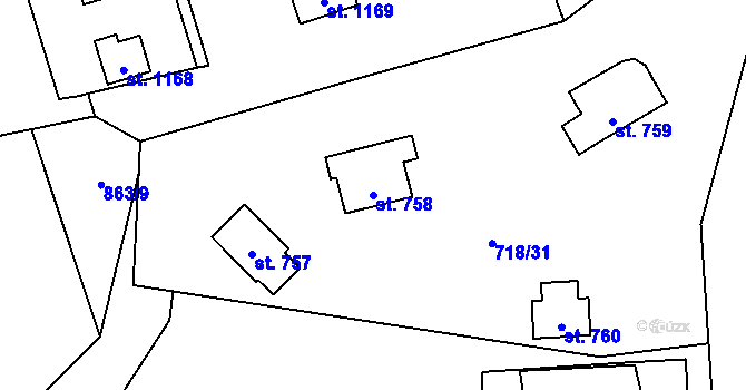Parcela st. 758 v KÚ Dolní Lomná, Katastrální mapa