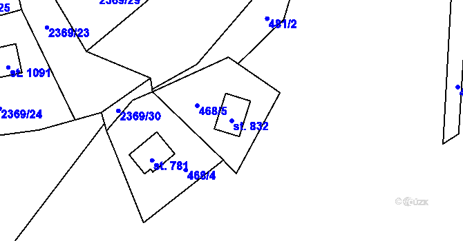 Parcela st. 832 v KÚ Dolní Lomná, Katastrální mapa
