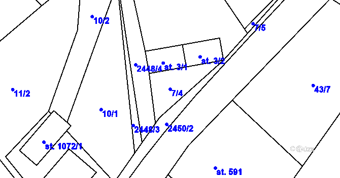 Parcela st. 7/4 v KÚ Dolní Lomná, Katastrální mapa