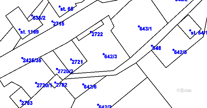 Parcela st. 642/3 v KÚ Dolní Lomná, Katastrální mapa