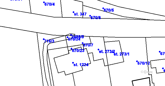 Parcela st. 670/7 v KÚ Dolní Lomná, Katastrální mapa