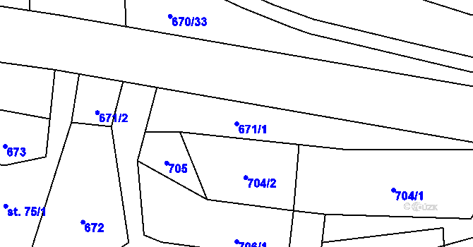 Parcela st. 671/1 v KÚ Dolní Lomná, Katastrální mapa