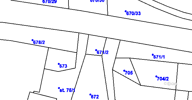 Parcela st. 671/2 v KÚ Dolní Lomná, Katastrální mapa