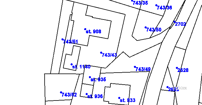 Parcela st. 743/43 v KÚ Dolní Lomná, Katastrální mapa