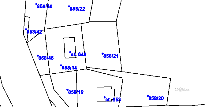 Parcela st. 858/21 v KÚ Dolní Lomná, Katastrální mapa