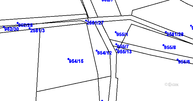 Parcela st. 954/12 v KÚ Dolní Lomná, Katastrální mapa