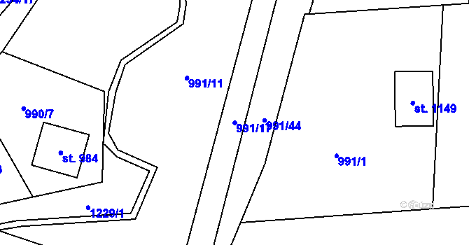 Parcela st. 991/17 v KÚ Dolní Lomná, Katastrální mapa